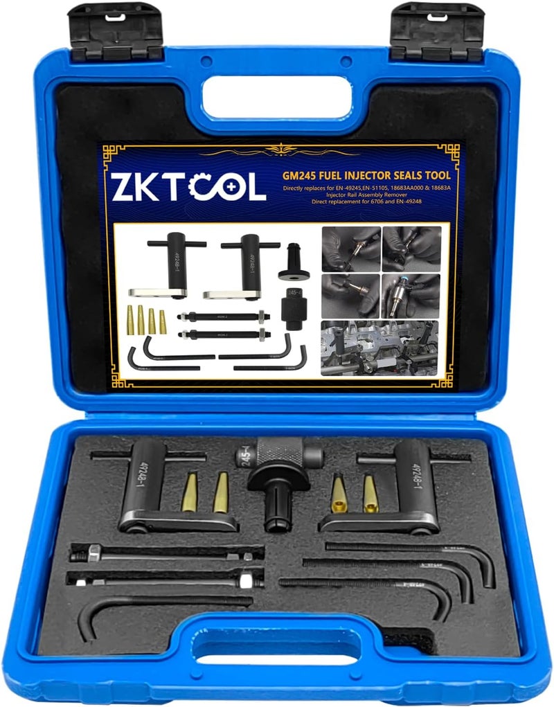 ZKTOOL GM245 Fuel Injector Rail Assembly Remover Tool Fuel Injector Seals Install Replace Tools Set Compatible with Cadillac Saturn Pontiac Chevrolet Subaru 6706 EN-49248 EN-49245 EN-51105 18683AA000 - Image 1